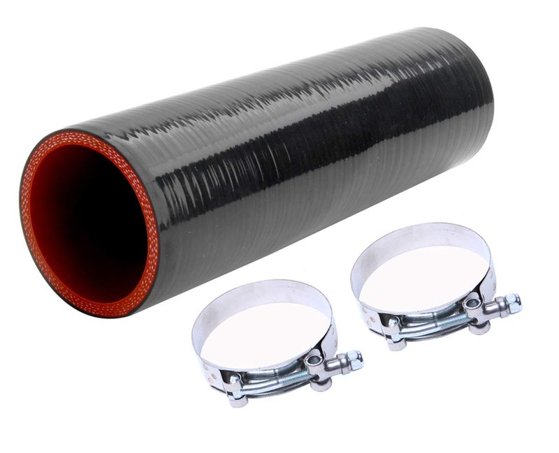 WISAUTO Hose 8''(203MM) Length 4-Ply 5MM thickness Long Straight Coupler Silicone Hose Black with Red Color with T-clamp ID: 2.0''(51mm) - Image 1